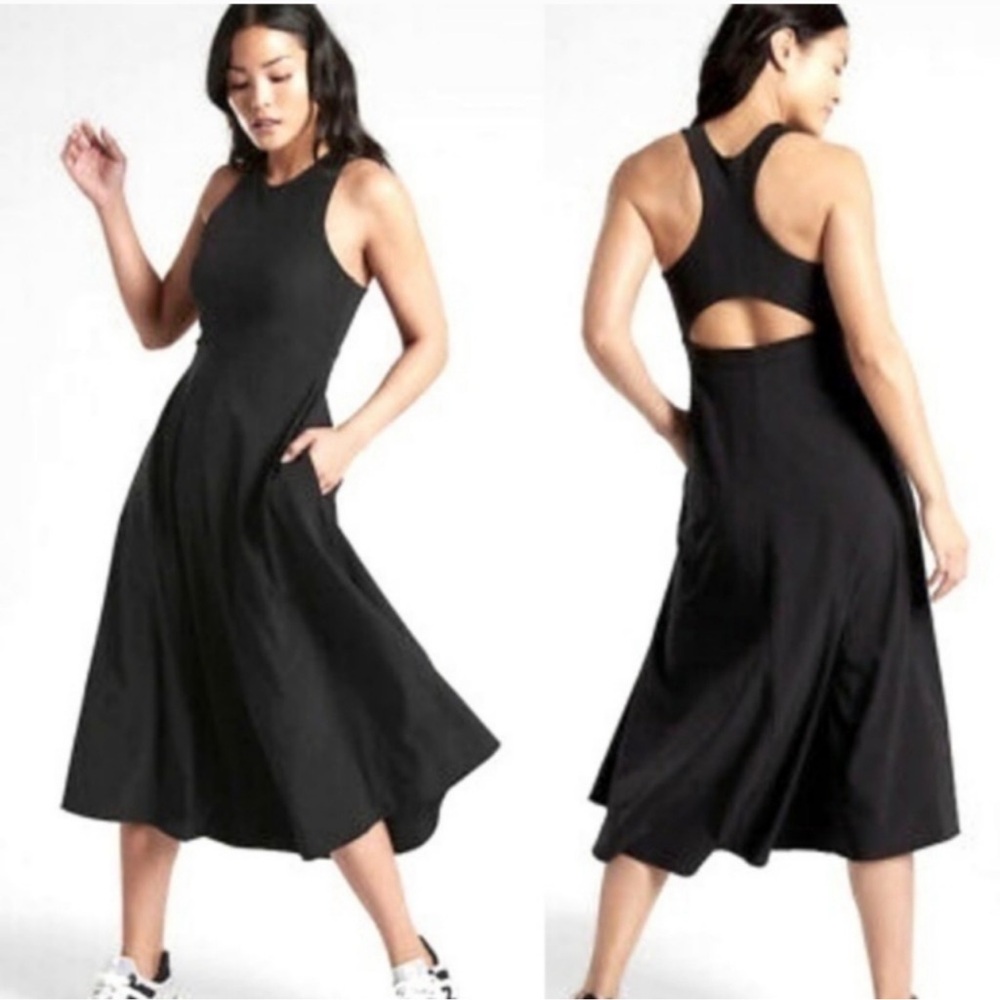 Athleta Black “Winona” UPF 50 Racerback Midi Dress - Picture 1 of 5